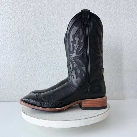 Rod Patrick Mens Cowboy Boots Size 10AAA Black Caiman Western Boots Square Toe - Picture 5 of 12